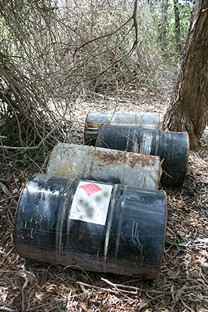 Image of 4 barrels in bushland.