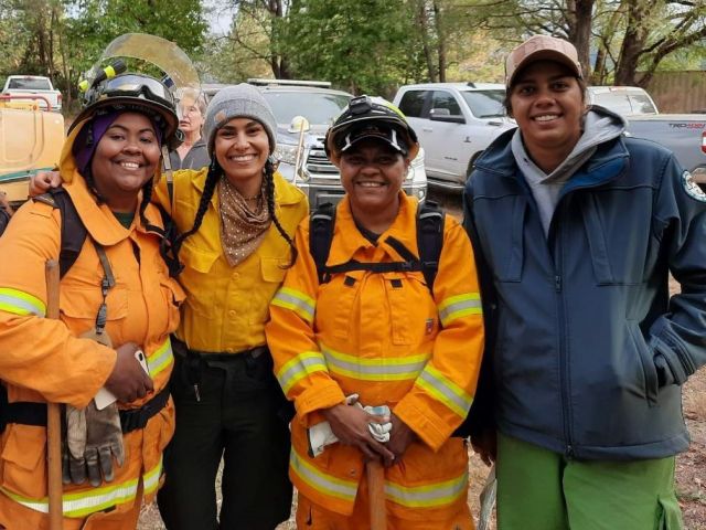 Photo of Kylee, Abby, Ranger Evelyn and Ranger Alex on the first ever Indigenous Women in Fire Training Exchange (WTREX).