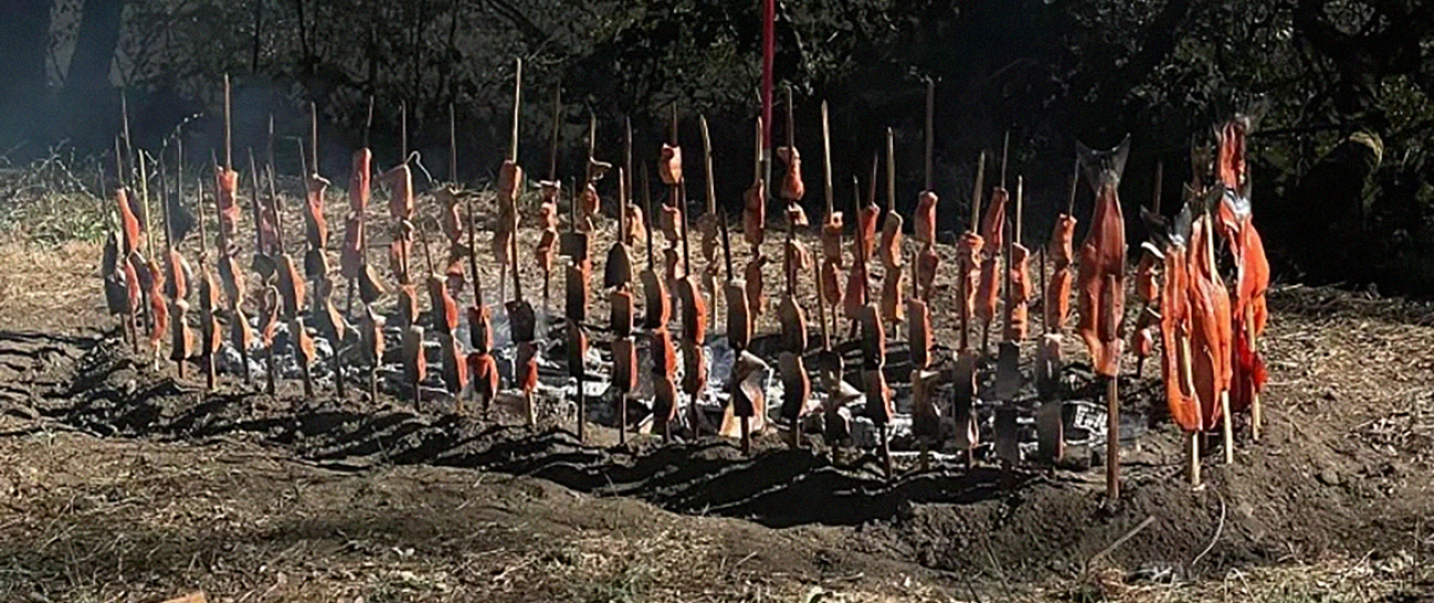 Photo of fresh caught salmon being cooked for the community day.
