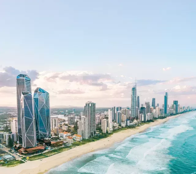 Photo of a coastal city skyline