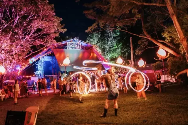 Photo of bright festival lights at night