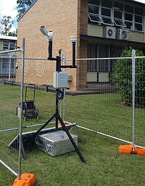 Image showing example of an air monitor with a camera that measures wind speed and direction and is solar-powered.