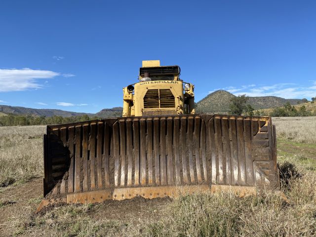 The man used a bulldozer to push over trees and clear a track.