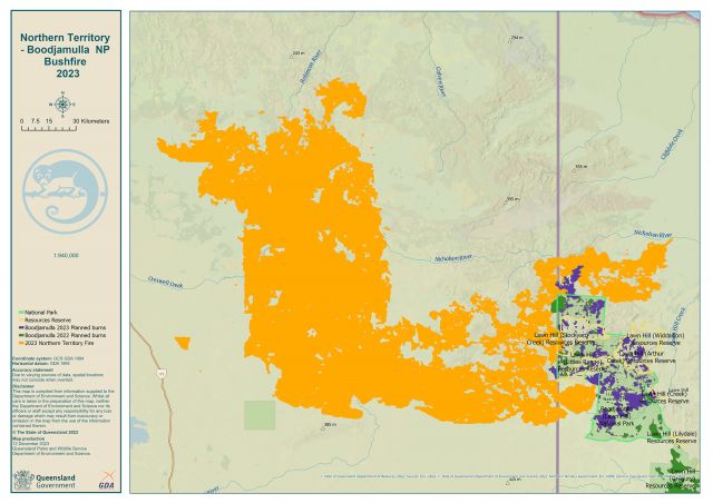 Map showing the large bushfire burning itself out at Boodjamulla.