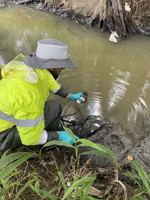 Water samples were taken from a creek near the scene of the fire.