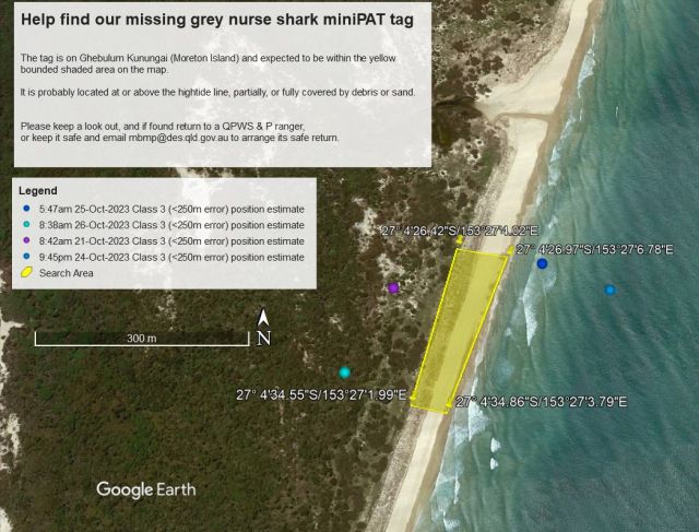 Aerial shot with coordinates showing the area on Mulgumpin where the tag is.